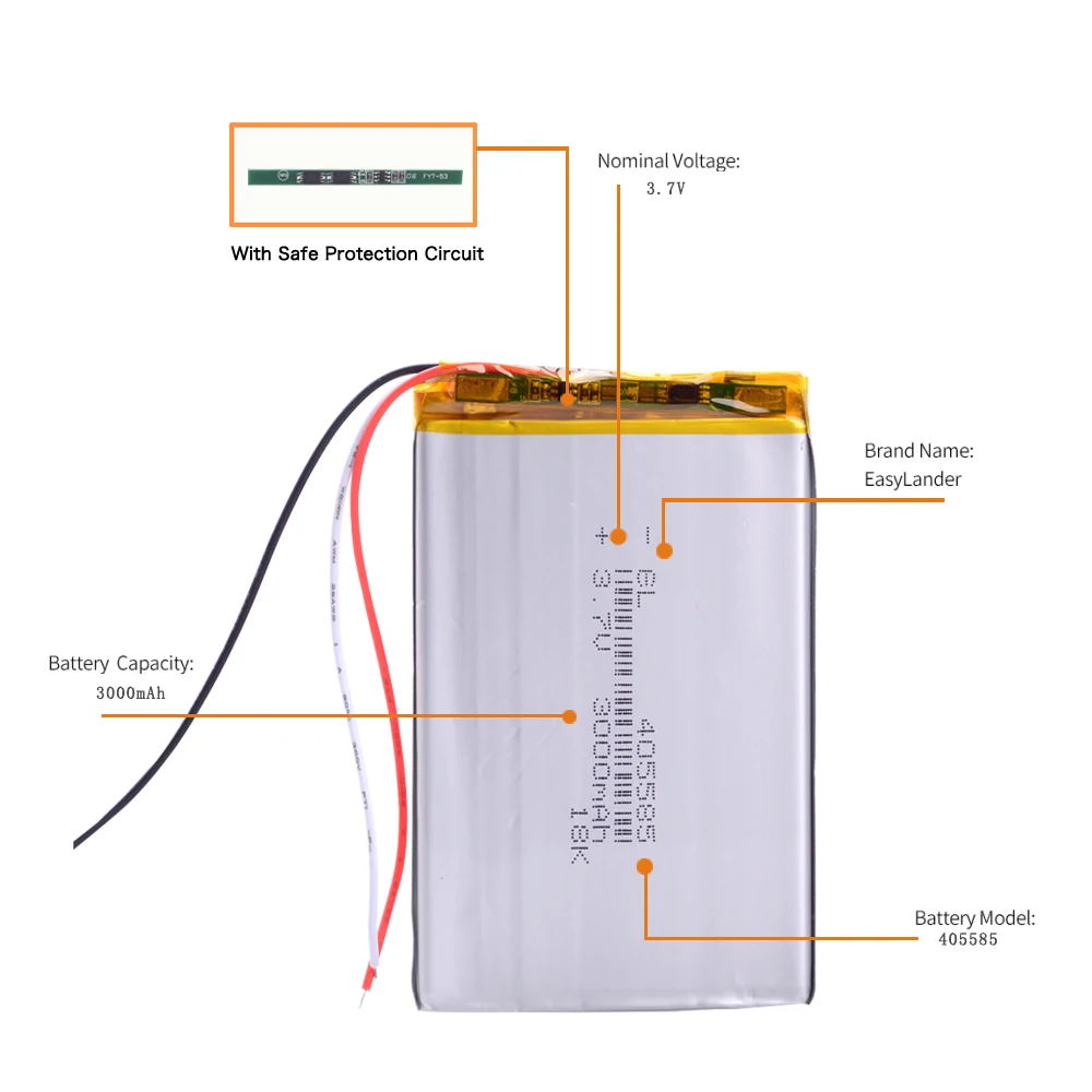 10 قطعة/الوحدة 3 خط 3.7 فولت 3000 مللي أمبير 405585   بطارية ليثيوم أيون بوليمر قابلة للشحن