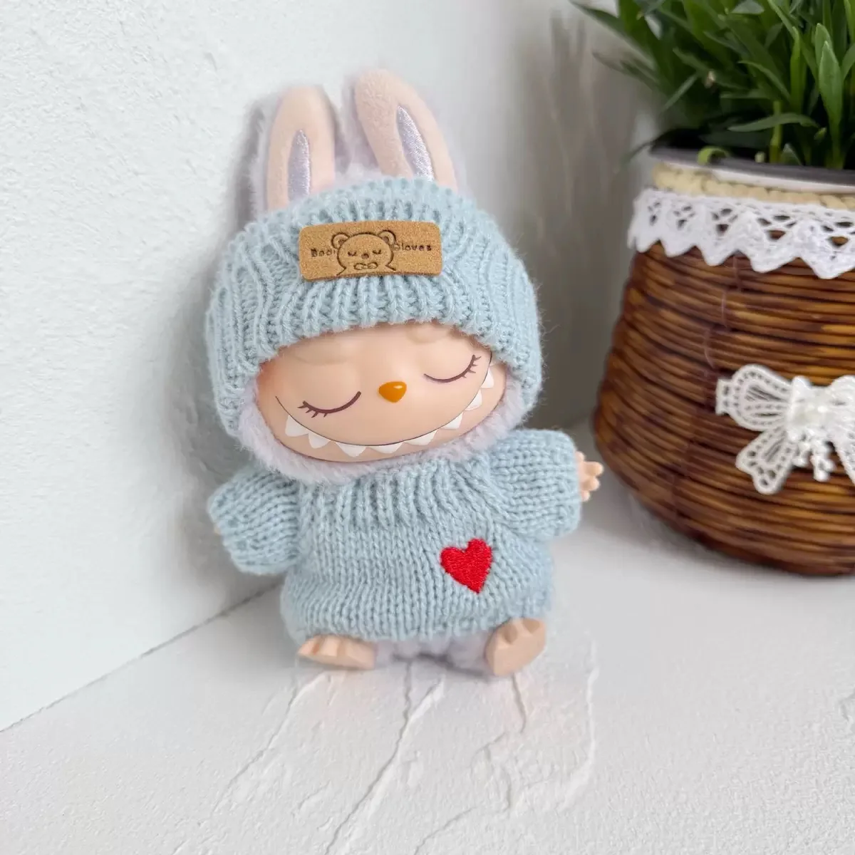Leuke Labubu Bunny-popaccessoires met gebreide kleding Konijnenoren Hoed Harttrui voor speelgoedverzamelaars Labubu-kleding