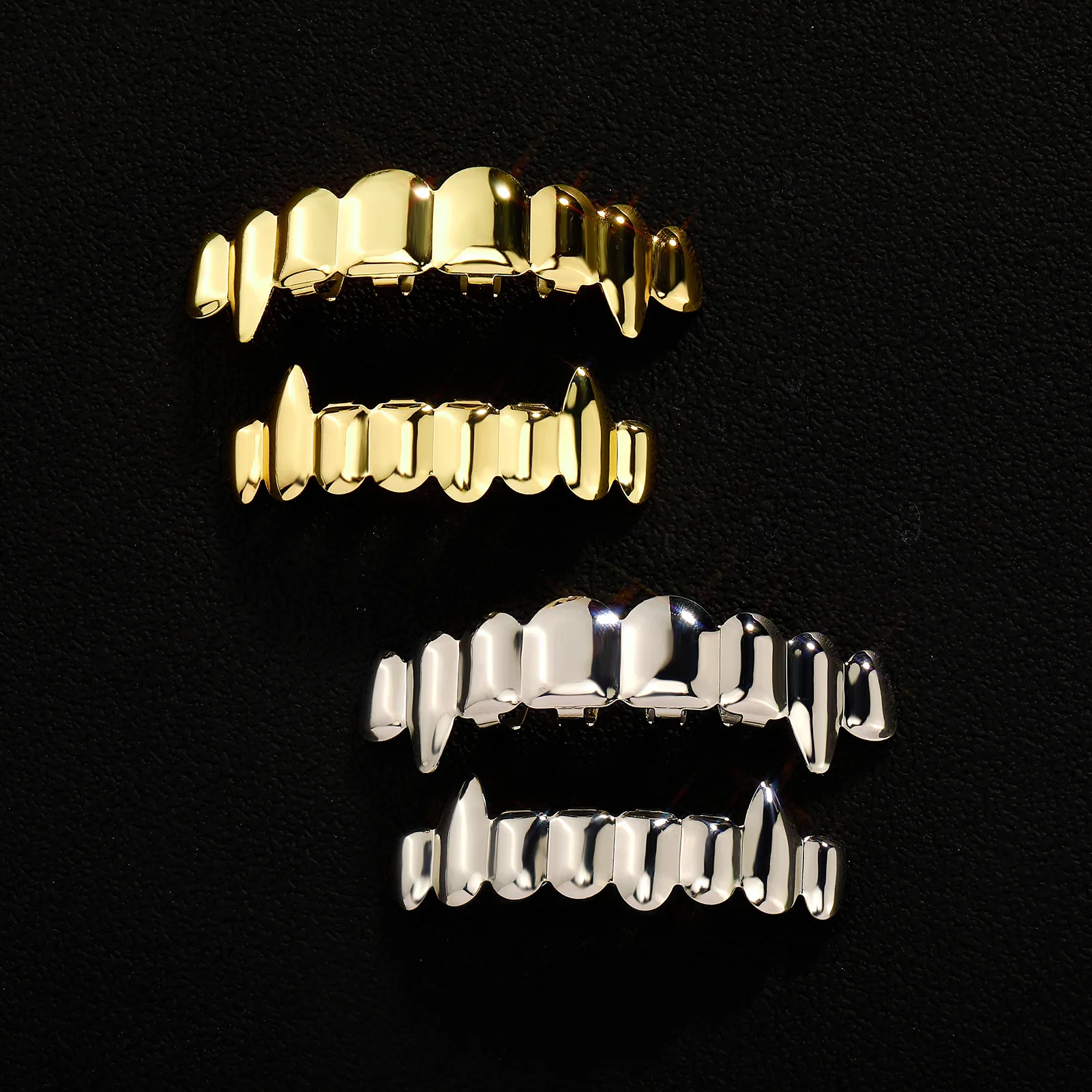 TOPGRILLZ الهيب هوب 8/8 مصاص دماء الأنياب لامعة الأسنان Grillz أعلى أسفل الفم الأسنان قبعات للنساء الرجال المجوهرات هالوين تأثيري هدية