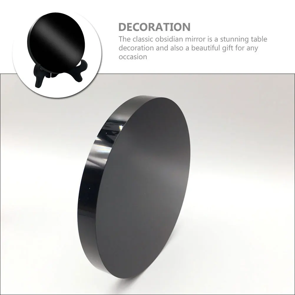

1 set Round Obsidian Scrying Mirror With Stand Black Stone Decorative Table Centerpiece For Home Office Meditation Gothic Shelf