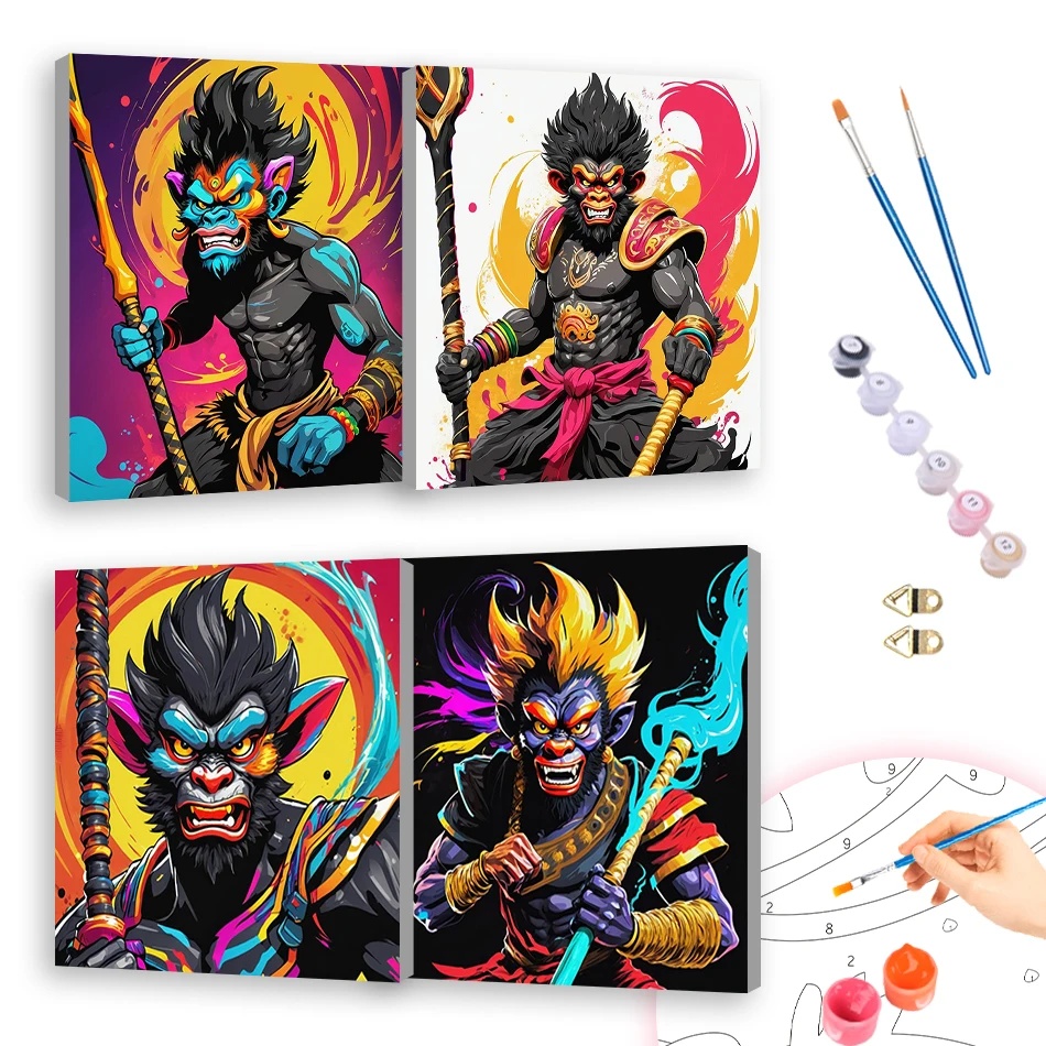 

RUOPOTY Oil Painting By Numbers 20x20cm ready Frame Abstract Monkey For Beginner Simple Picture Drawing Acrylic Paints Wall Art