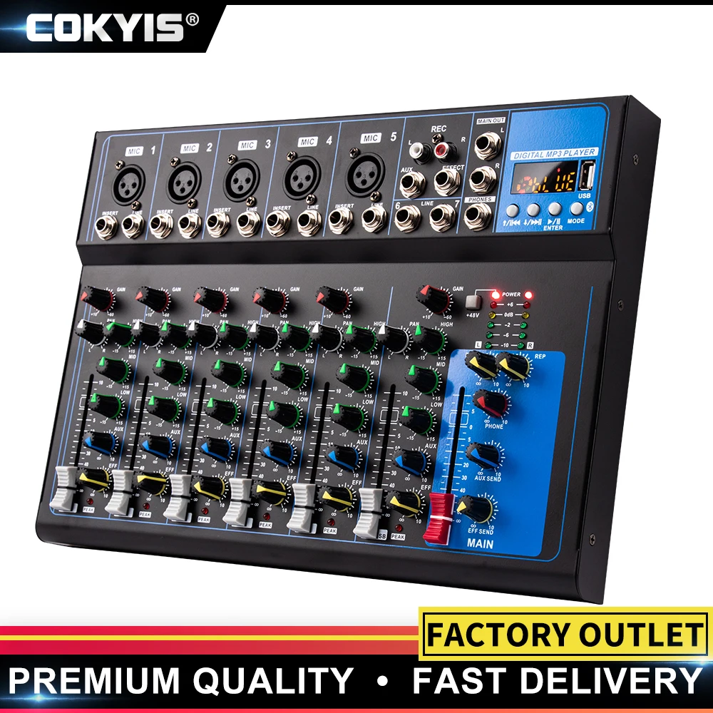 

Professional 7 channel mixer Bluetooth USB reverb Home KTV stage performance live network K song audio mixing amplifier F7