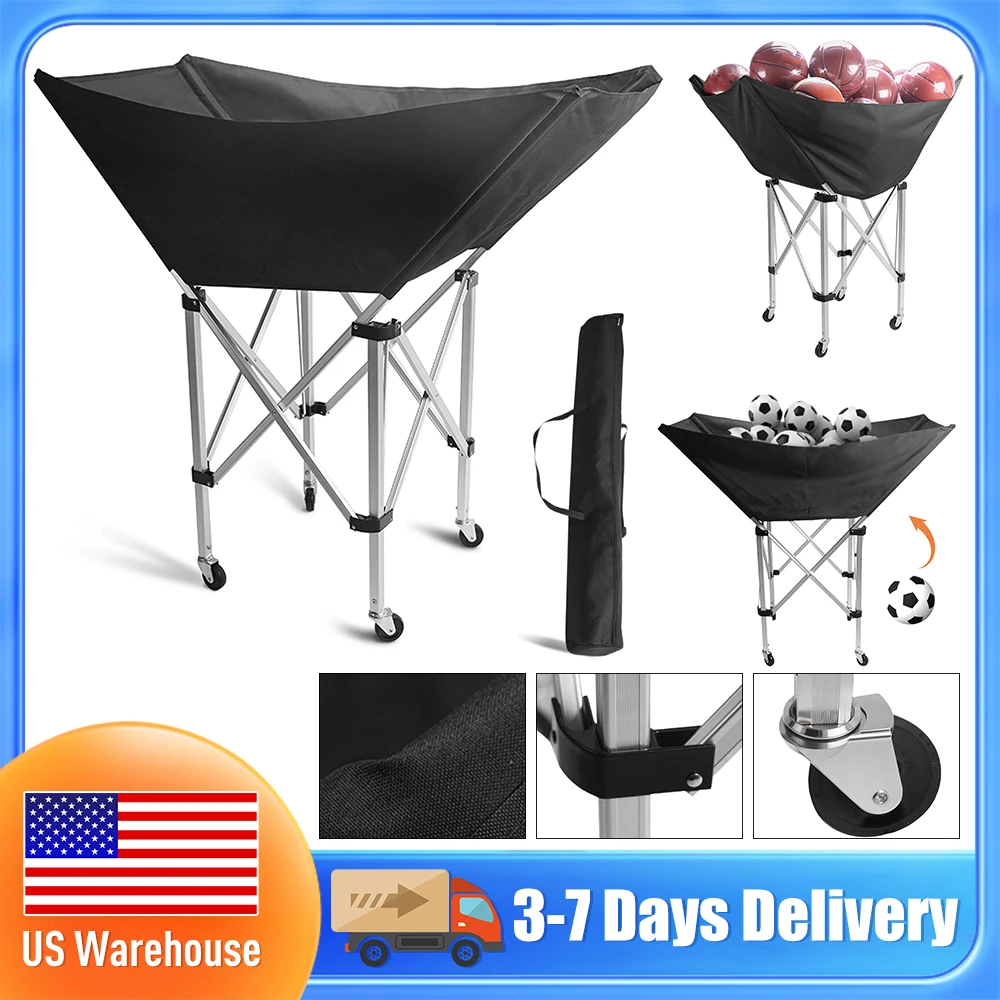 

Foldable Hammock Style Ball Cart with Wheels Volleyball Training Storage Equipment Easy Transport Organizer with Carry Bag