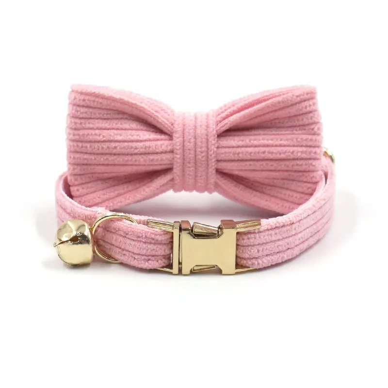 Pink Corduroy Cat Collar With Bell And Gold Metal Buckle Cute Collar Cat Personalised Kitten Collar Pet Products For Cats