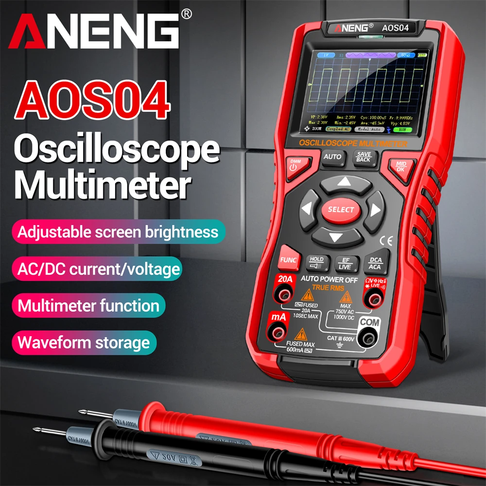 

ANENG Digital Oscilloscope Multimeter 50MS/s Sampling Rate 10Mhz Bandwidth Support Waveform AC/DC Voltage Test Tools AOS04