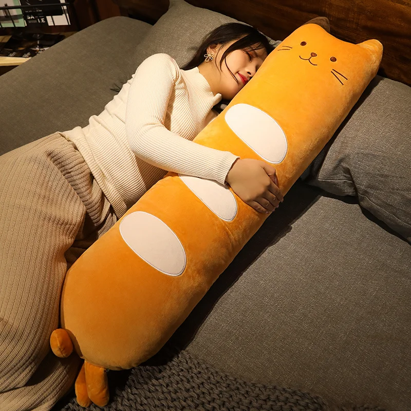 100cm Long Animals Plush Toy Stuffed Squishy Animal Bolster Pillow Cat Cylindrical Plushie Toy Sleeping Friend Best Gifts