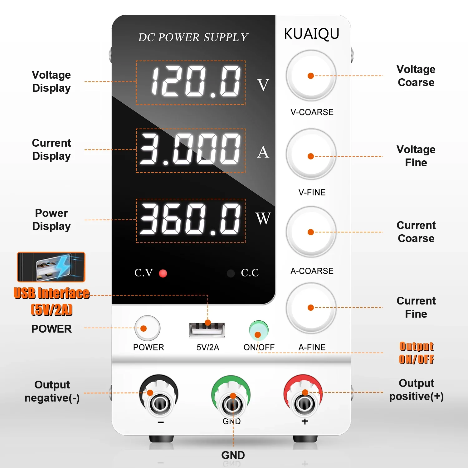 KUAIQU SPS-C1203 120V 3A Dc Auto Maintenance Switch Side Display Digital Power Mobile Phone Maintenance Tool 360W Multi-Function