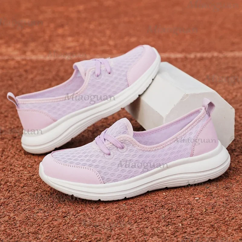 Zapatos para mujer, zapatillas informales de malla ligeras, suaves y transpirables, plataforma de fondo plano, zapatos deportivos sólidos vulcanizados para mujer