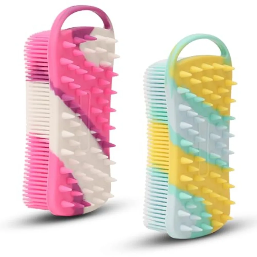 

2 PC Silicone Body Scrubber 2 in 1 Exfoliating Shower Bath Scrubber Soft Silicone Loofah for Sensitive Skin Shower Hair Scalp M