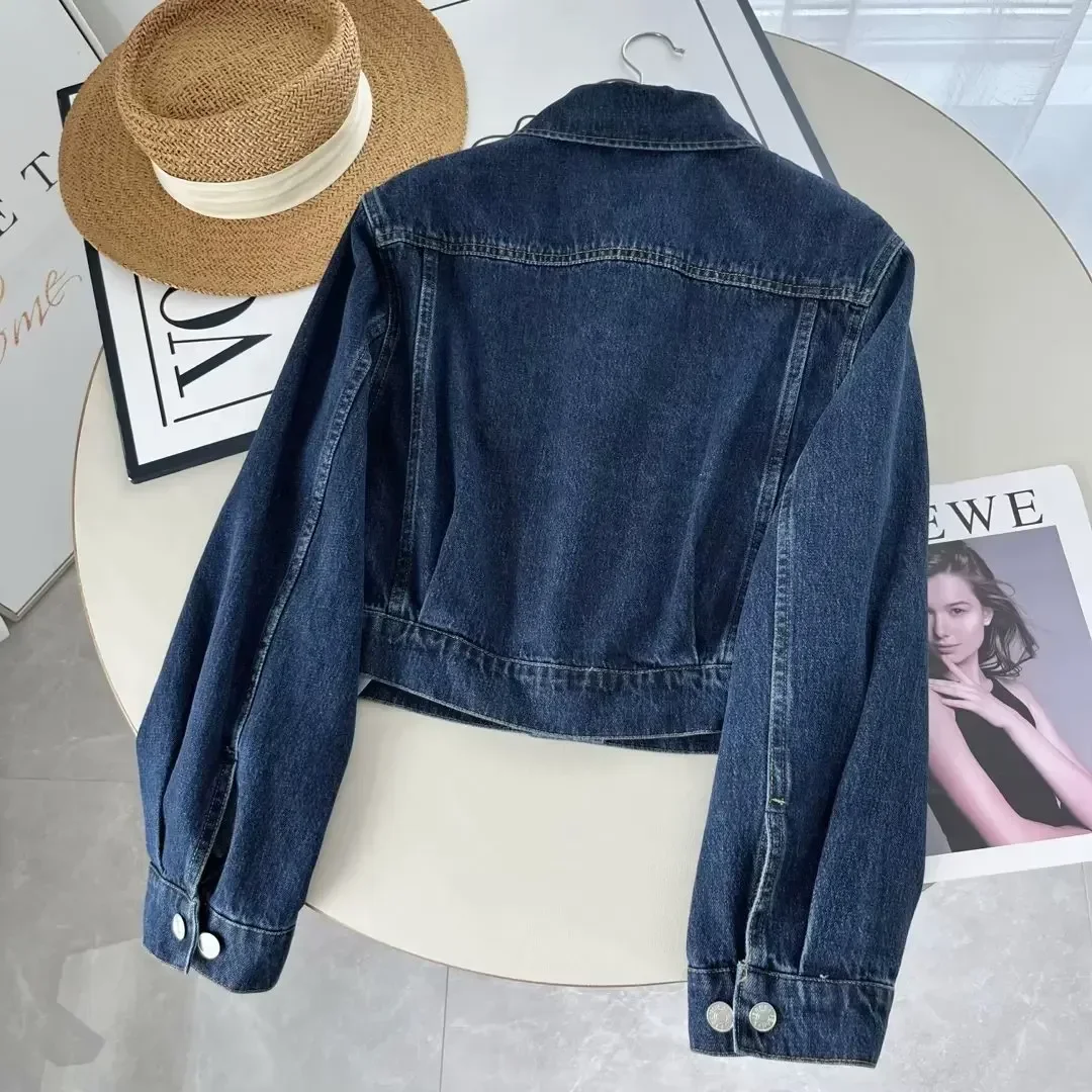 Women's 2023 New Fashion Casual Denim Fabric Pocket Decoration Short Jacket Coat Retro Long-sleeved Denim Jacket Chic Top