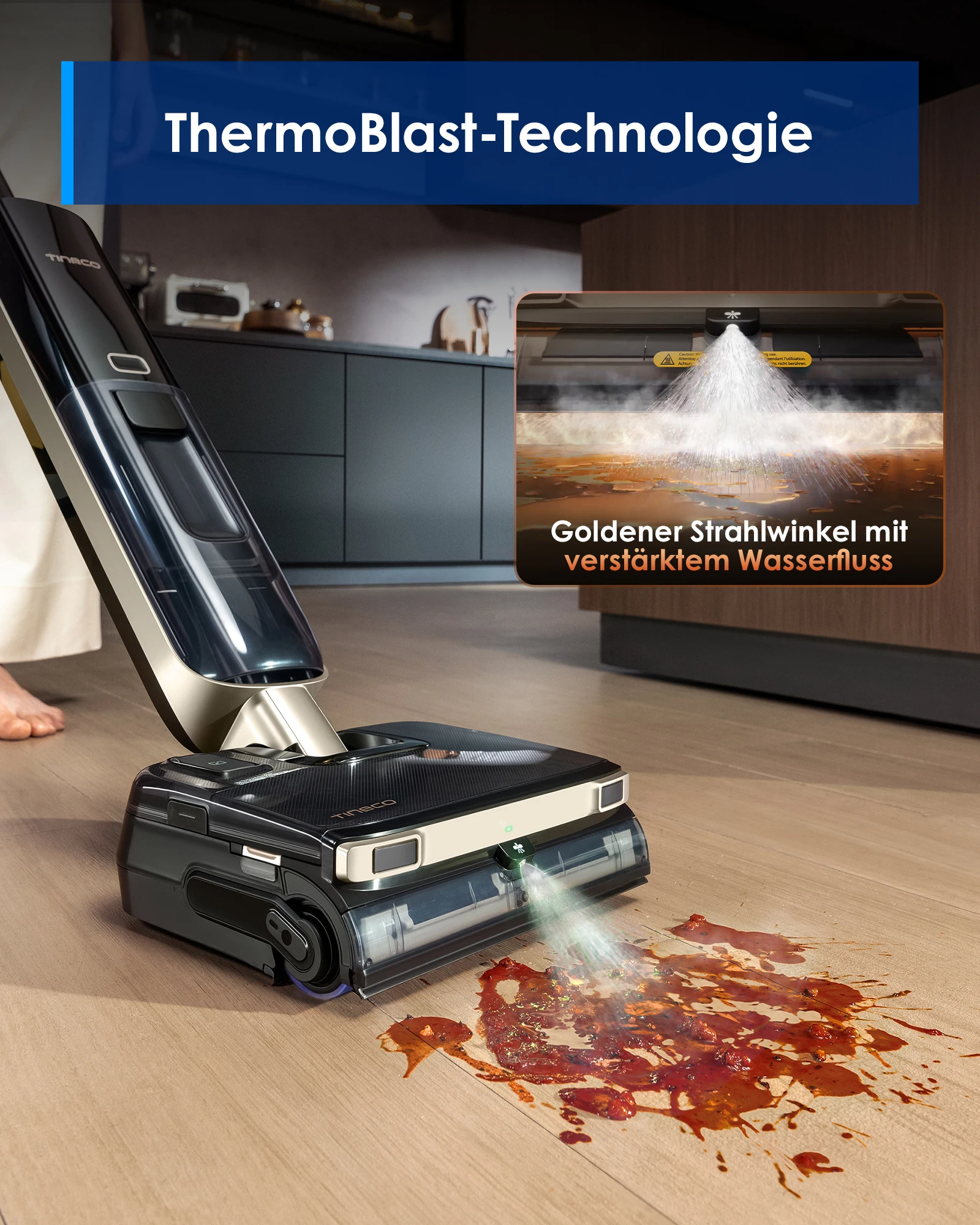 Tineco Floor ONE S9 Master Nass Trockensauger, StreakFree-Abzieher, ThermoBlast-Tech, Heißwasser-Wischen, 9,9 cm Superflaches Gehäuse, 23kPa, Flashdry-Selbstreinigung, 150° Grüner DustReveal-Licht