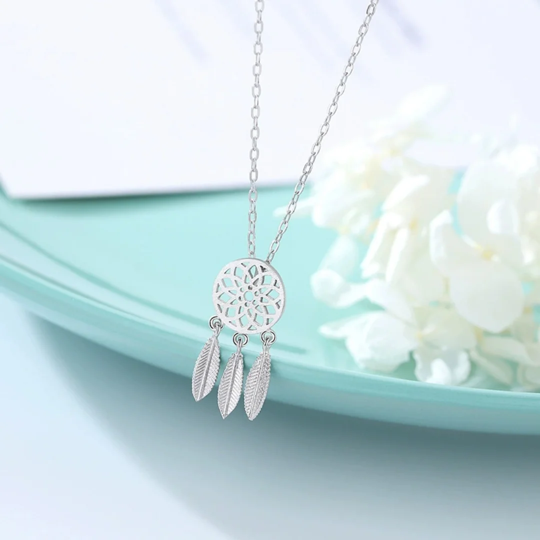 Hot 925 sterling silver feather dream catcher necklace wholesale Korean version of the simple fashion wild sweet jewelry  XL190
