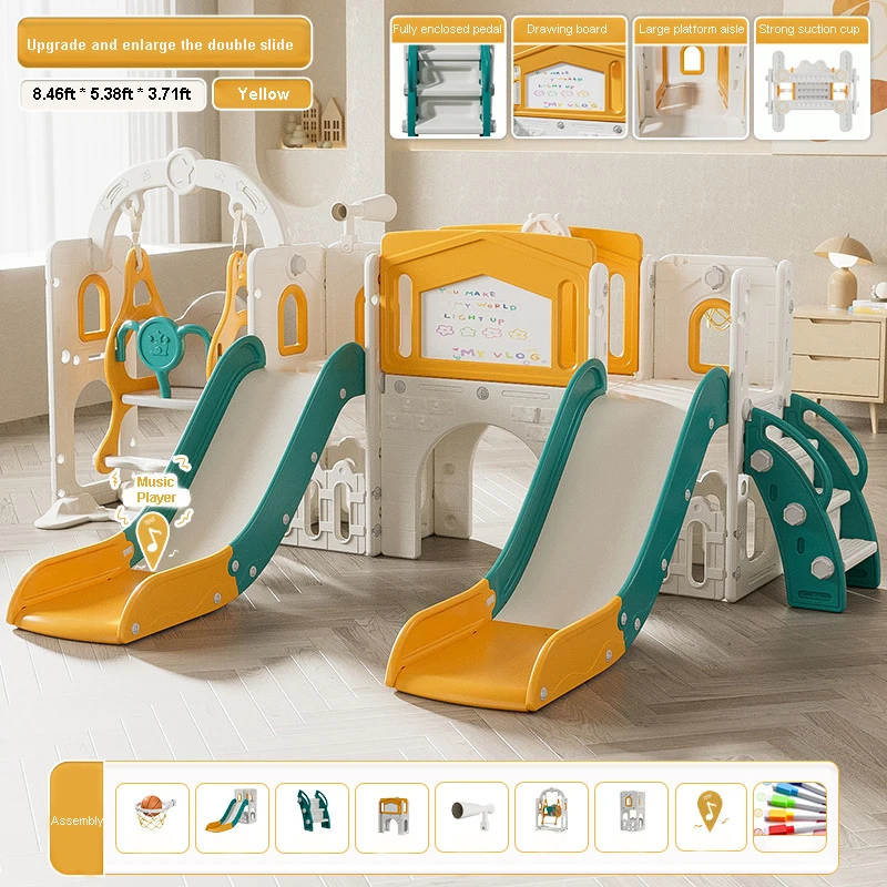 Double Slide Set Toddlers Indoor Kids Climber Basketball Hoop Tunnel Storage Outdoor Playground Equipment Drawing Board Swing