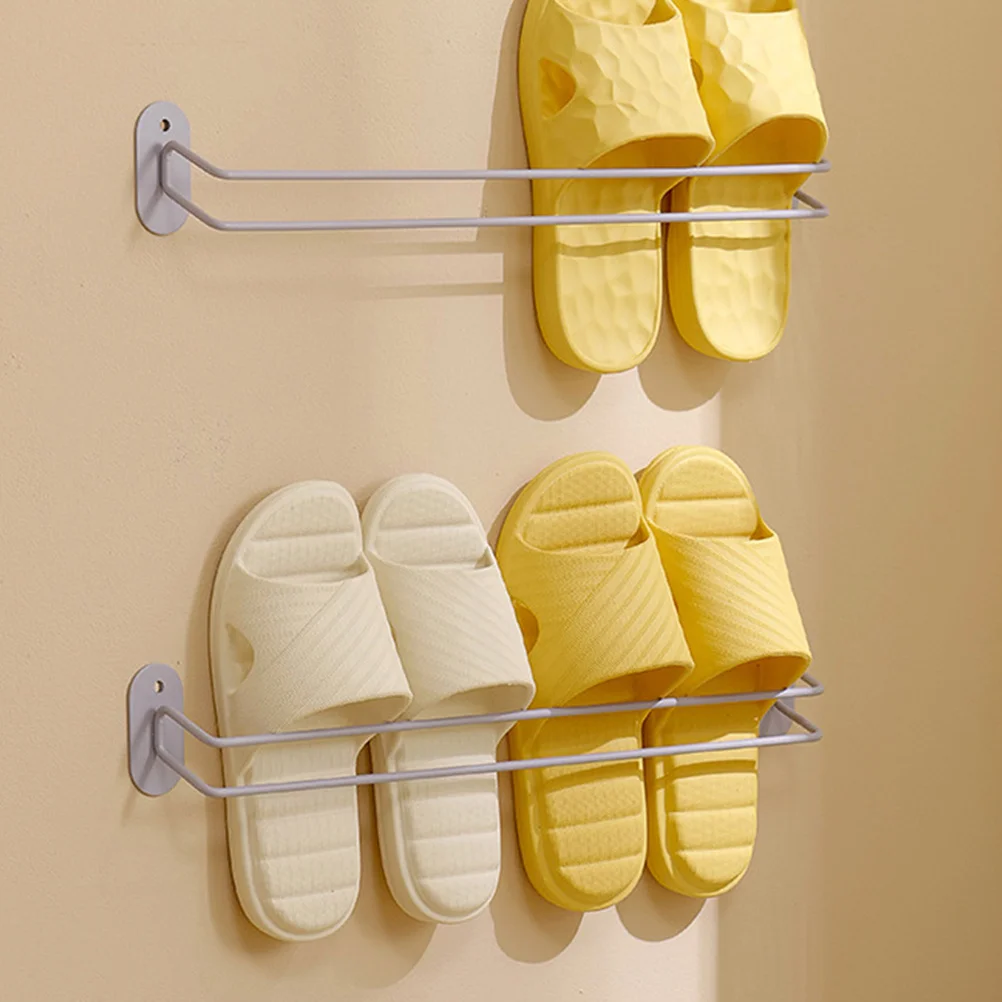 

Punch Free Wall Mounted Towel Racks Metal Shoe Holder Bathroom Organizer Smooth Surface Adhesive Wall Shoe Rack