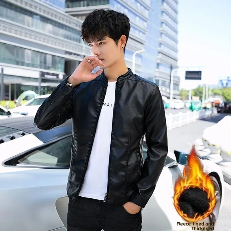 

Мужская демисезонная куртка-косуха из искусственной кожи с флисовой подкладкой, размер XS, для молодежи, повседневная, ветрозащитная