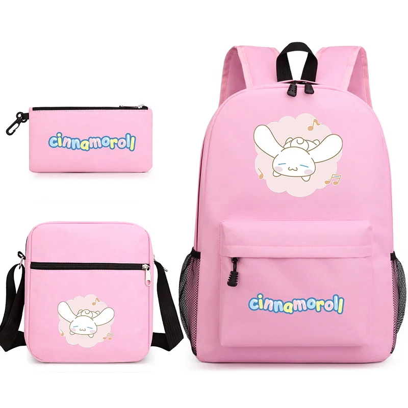 Mochila escolar de três peças, bonito Anime Padrão, mochila de grande capacidade, bolsa de ombro, lápis