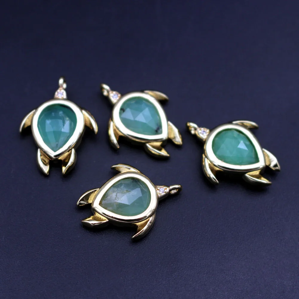 10pcs DIY Jewelry Accessories Turtle Shape Natural Blue Amazonite Quartz Stone Pendant CZ Charms for Earrings Bracelet Necklace