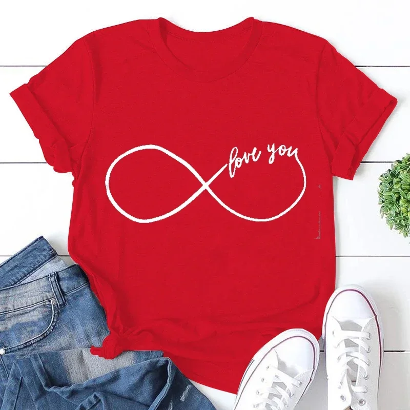 Grafische T-Shirts Voor Vrouwen Infinity Symbool Love You Grappige Mode Shirts Korte Mouw T-Shirts Voor Dames Zomer T-Shirt Streetwear