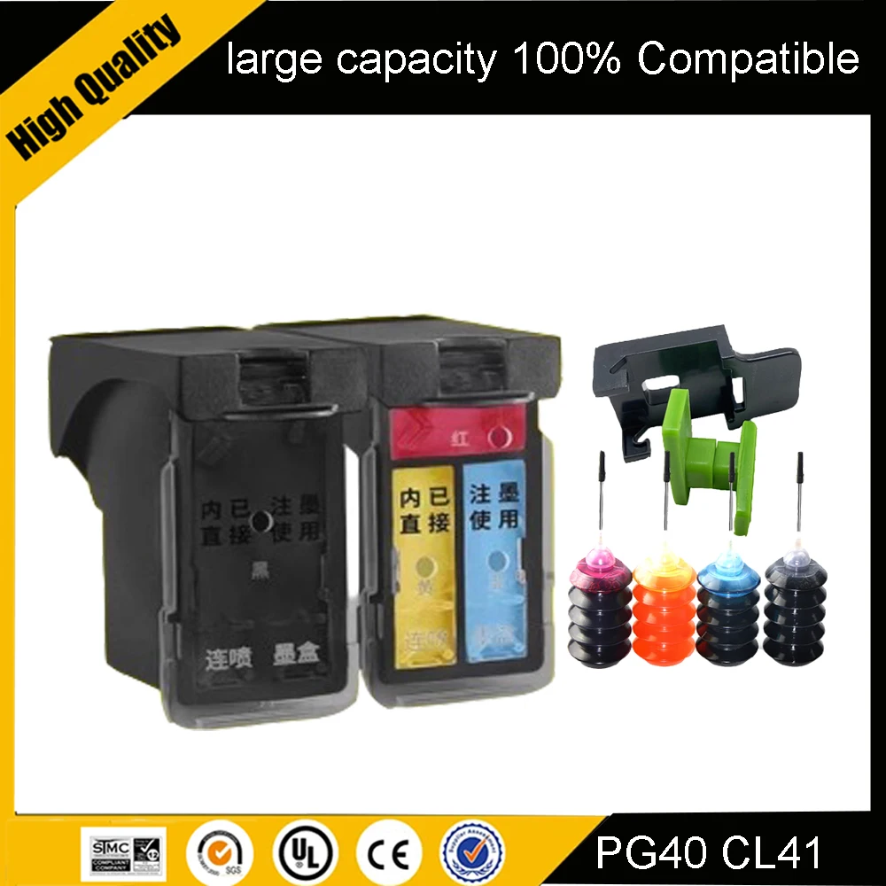 Refillable PG-40 CL-41 PG40 CL41 Ink Cartridge For Canon Pixma MP140 MP150 MP160 MP180 MP190 MP210 MP220 MP450 MP470 Printer