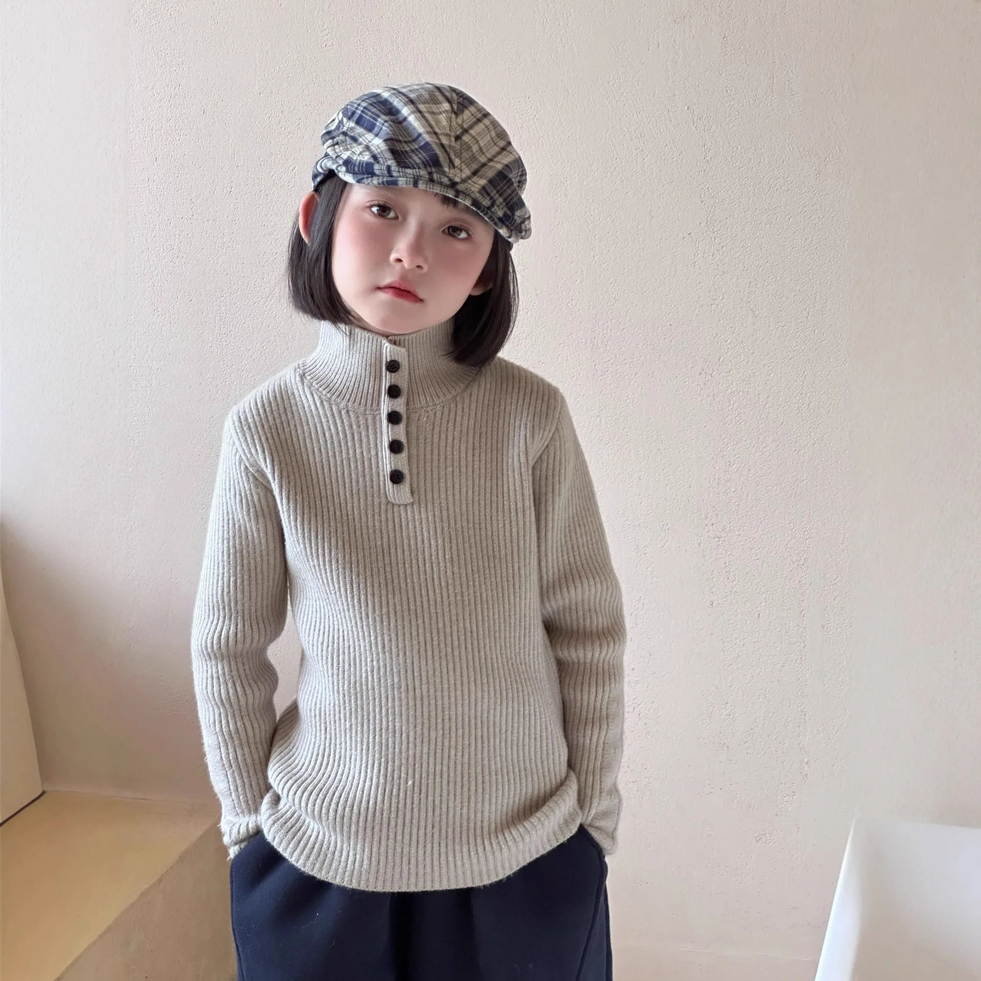Boys and Girls Slim Fit Elastic Top Trendy Korean Version Children's Mink Fur Thick Sweater Base Sweater