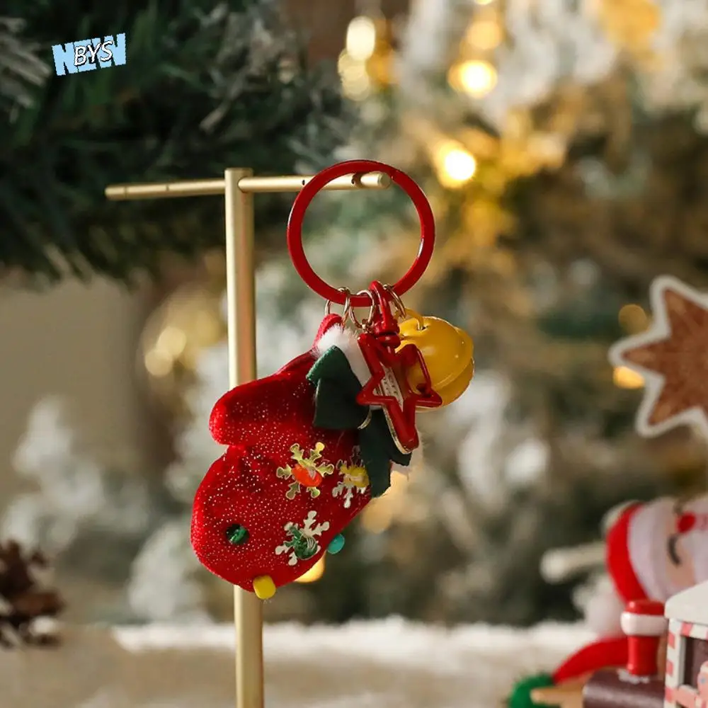 

Bag Pendant Soft Christmas Key Ring Cartoon Cane Christmas Tree Pendant Glove Keychain Plush Bow Key Ring Daily
