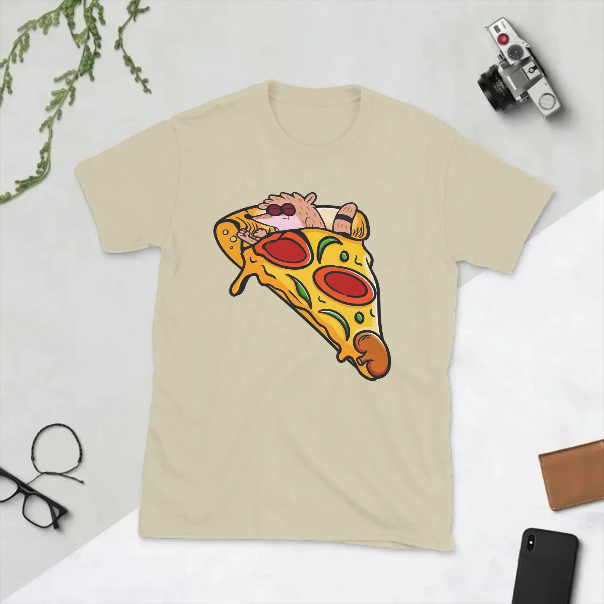 Fashion Cartoon Regulars Show Rigby Sleeping in Pizza T-Shirt Men O Neck Cotton T Shirts  Short Sleeve Tees Gift Idea Clothing