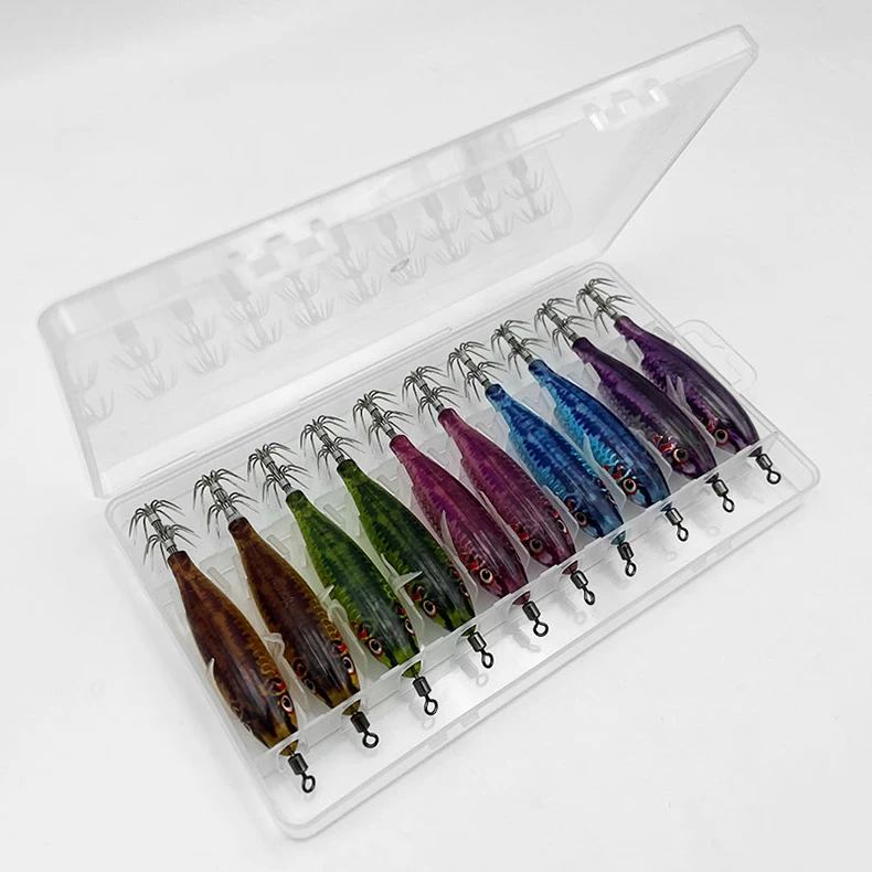 ShareShark 10 Stück/Box 5,6g Leuchtende Horizontale Garnelen-Tintenfischhaken-Köder-Set Geeignet für Meeresangeln auf Tintenfische und Oktopus – Detail 9