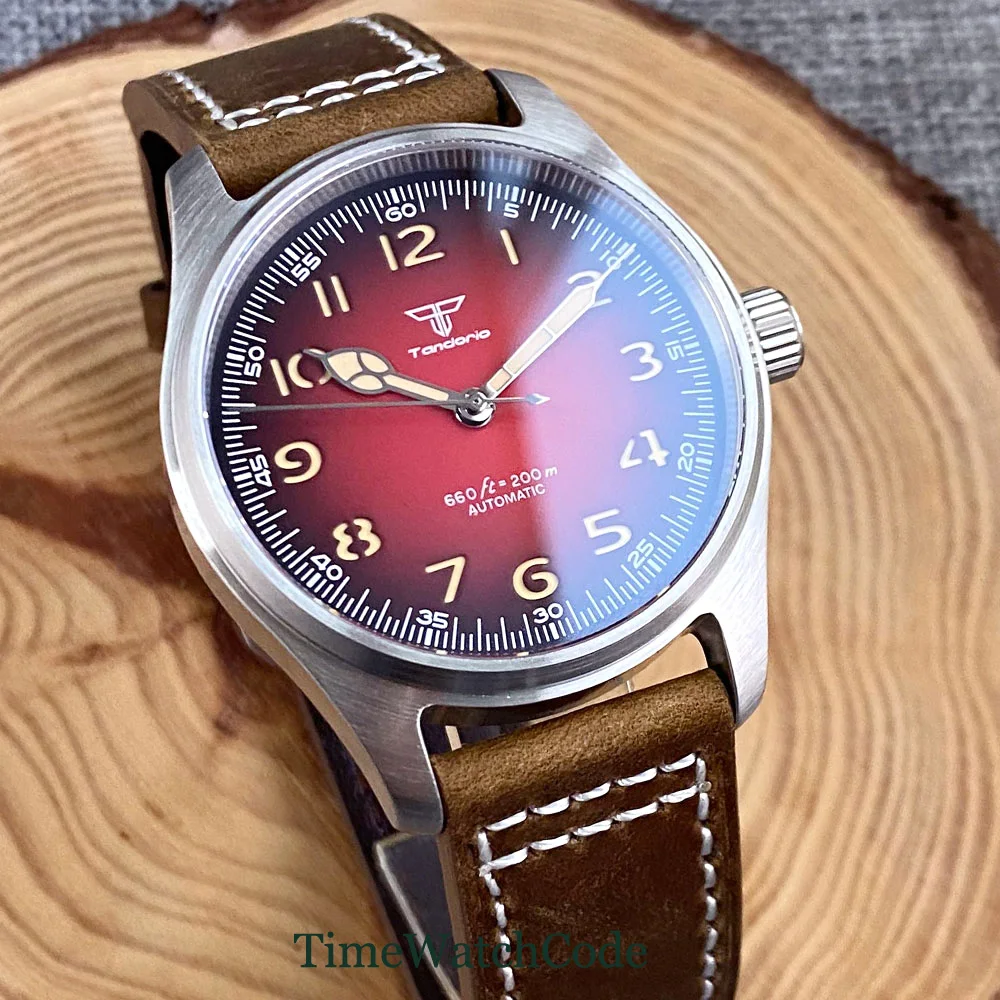 Tandorio Pilot Automatic Watch for Men Sapphire Crystal Sandwich Dial 39mm 20BAR Water Resistant NH35A PT5000 Movement Luminous