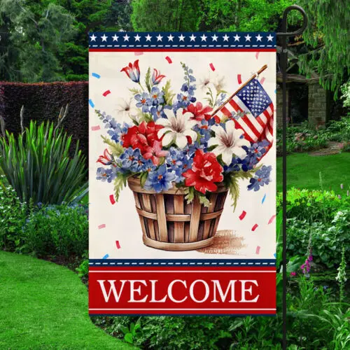 Welcome Floral Patriotic Flower 4th Of July American Garden Flag - House Flag