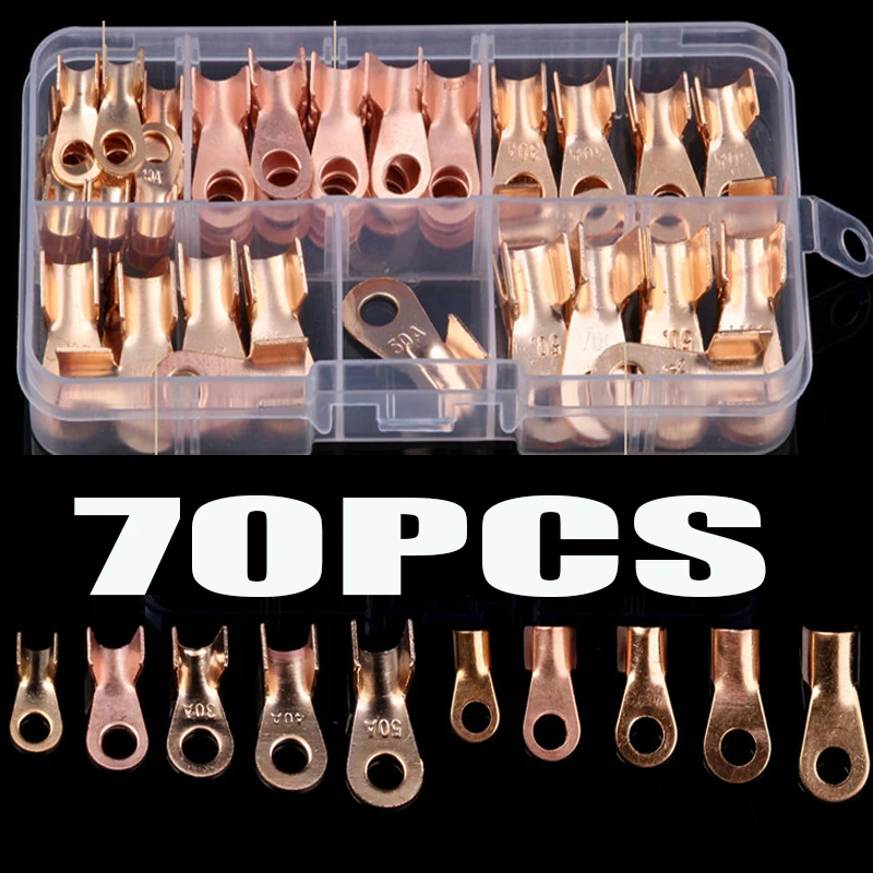 

70pcs Copper Battery Cable Connector Terminal Open Lugs Wire Terminals OT 10/20/30/40/50A