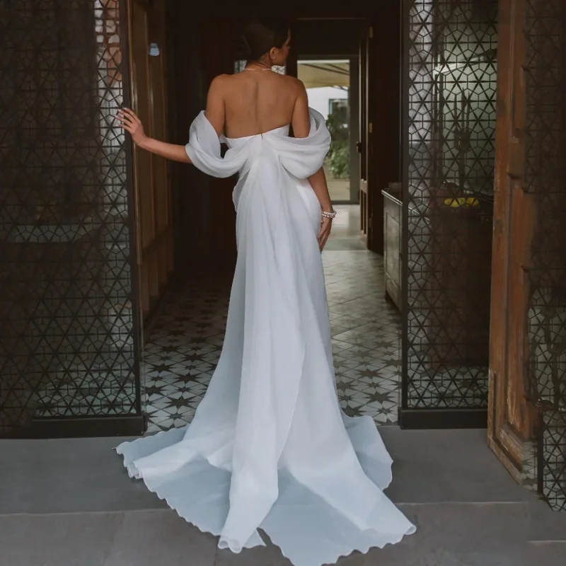 Customized Sweetheart Mermaid Elegant Wedding Dress Women White Off The Shoulder Open Back Bridal Gown With tail