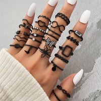 IFMIA New Punk Butterfly Hollow Heart Black Rings Women Fashion Star Leaves Fingers Rings Set Jewelry Female Gifts