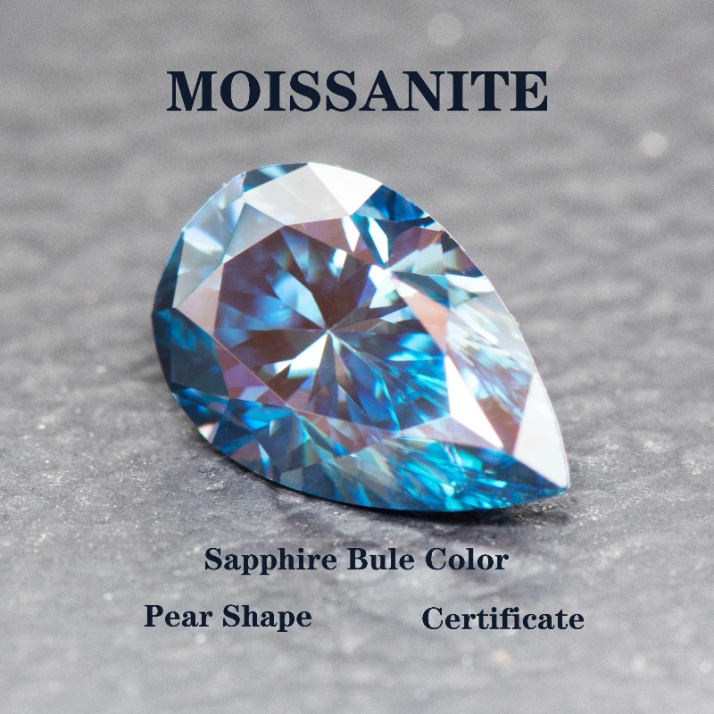 

Moissanite Stone Pear Cut Sapphire Blue Diy Charms Jewelry Making Pass Diamond Tester with GRA Certificate Wholesale Price