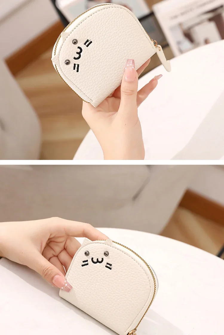 2024 New PU Cartoon Cat Embroidery Card Bag Case Women's Organ Card Wallet Coin Purse Credit Card Holder Clutch Purse Coin Pouch