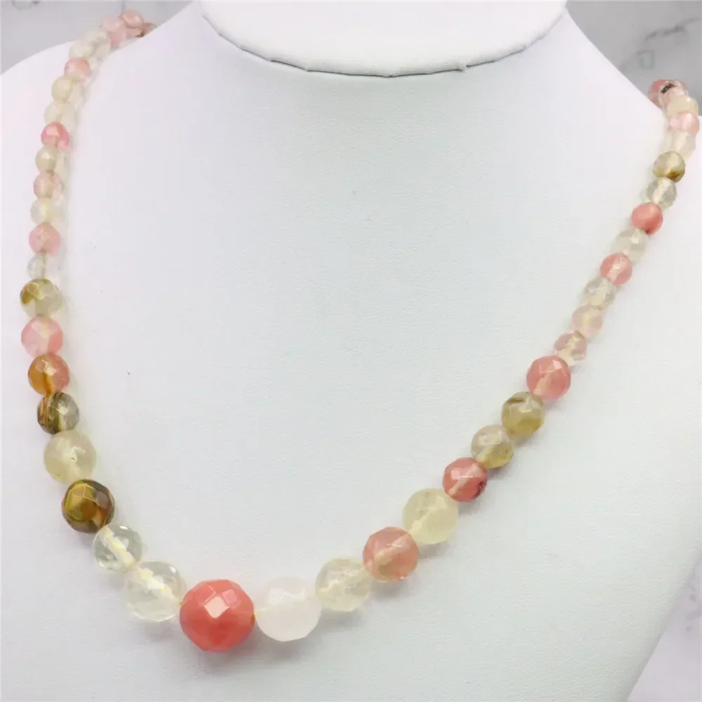 6-14mm New Fashion Faceted Watermelon Tourmaline Chalcedony Jewelry Round Beads Necklace Natural Stone 18