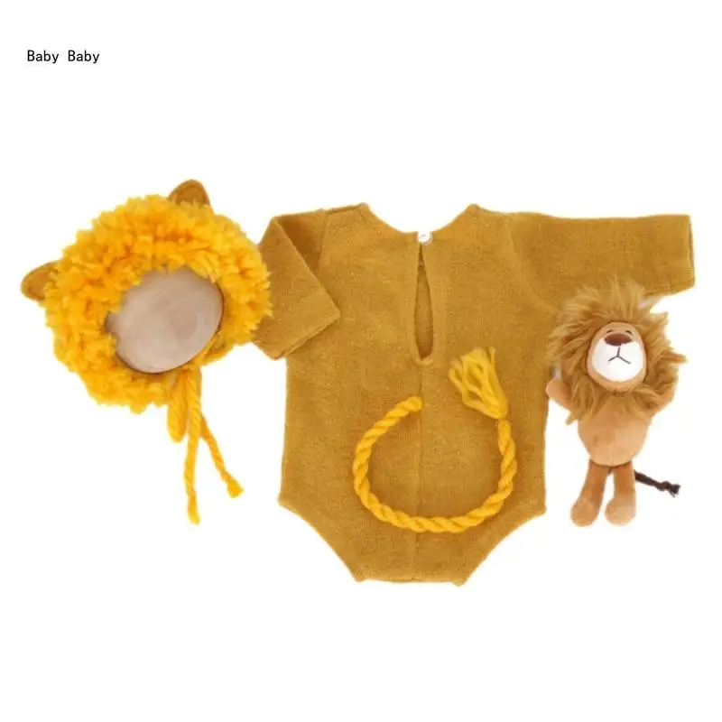 Baby Birth Costume Romper Lion Hat/Headwear for Photography Studio Q81A