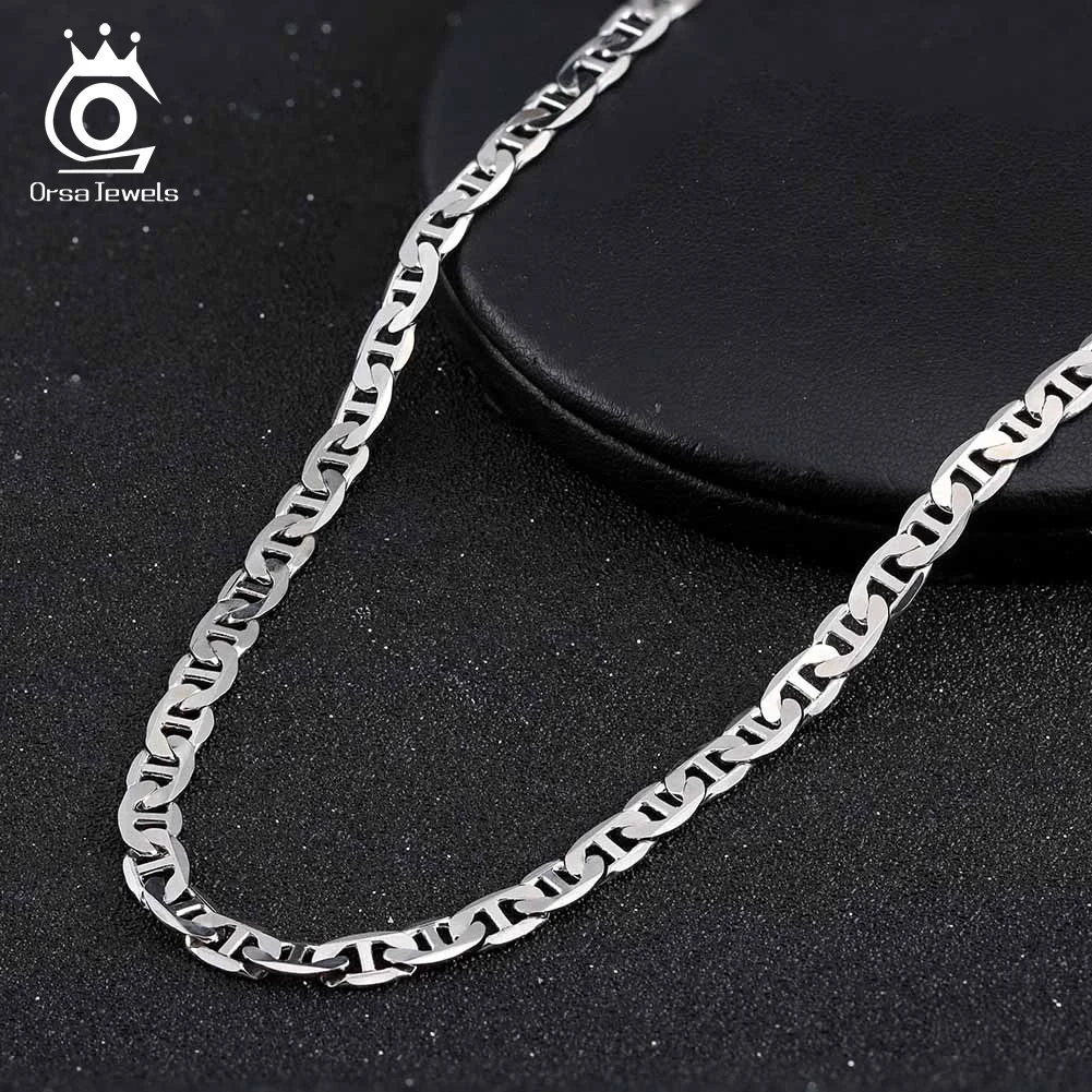 ORSA JEWELS Simple Twisted Flat Mariner Blade Chain Necklaces Genuine 925 Sterling Silver Collar Clavicle Choker Jewelry SC78