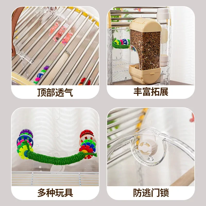 Transparent Acrylic Bird Cage Portable Floating Parrot House Tiger Print Decorative Pet Carrier for Small Birds Outdoor