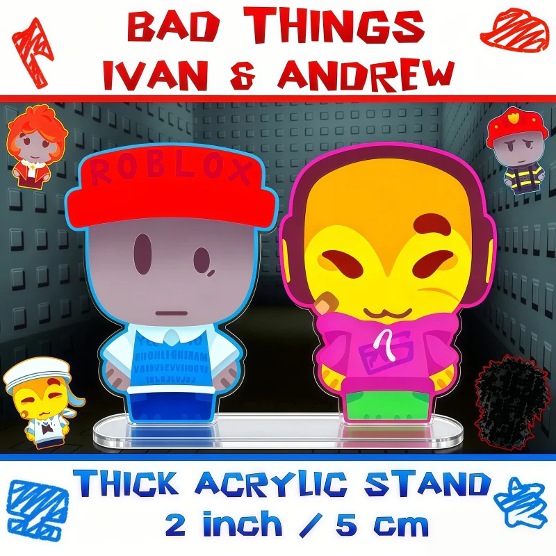Fan Made Bad Things Game Character Acrylic Stand, Ivan & Andrew Q Version Anime Standees, Gift for Game Fans Cosplay Accessories