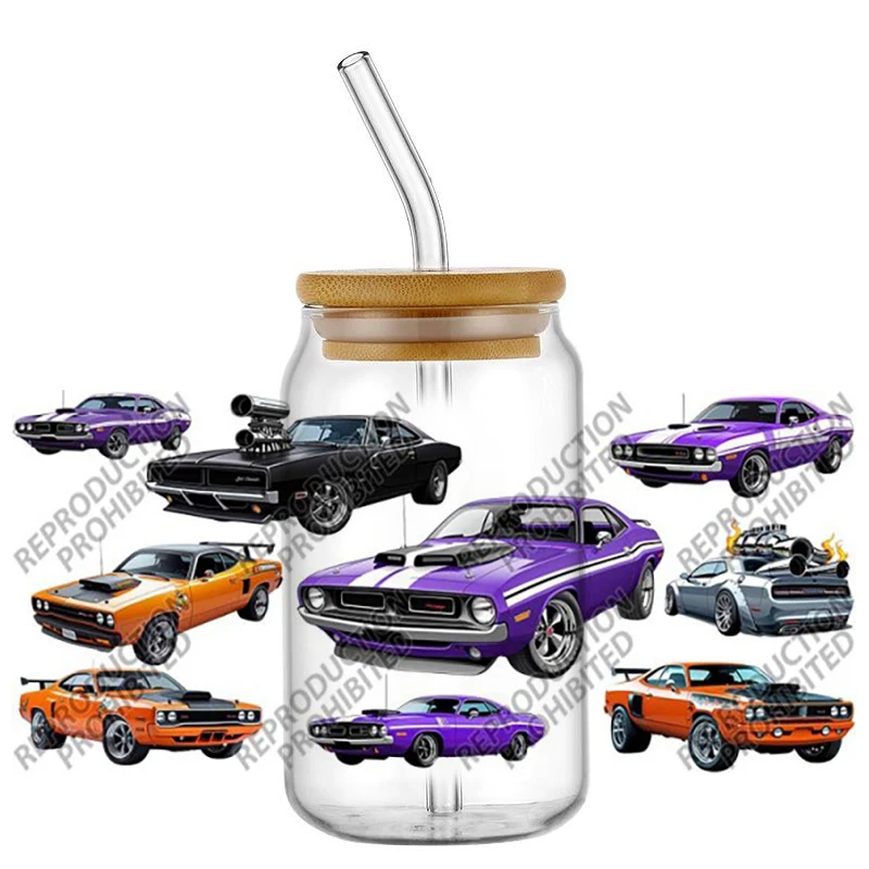 Popular Sports car series 16oz UV DTF 3D Transfer Sticker Decals For Glass Can Cup wrap Craft DIY Gift Creative view 3