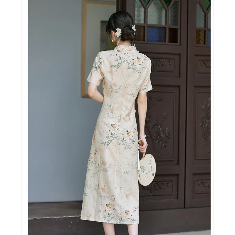 New Chinese Style Improved Daily Cheongsam 2023 Summer New Gentle Floral Elegant Slim Restore Oblique Young Qipao Dress Women