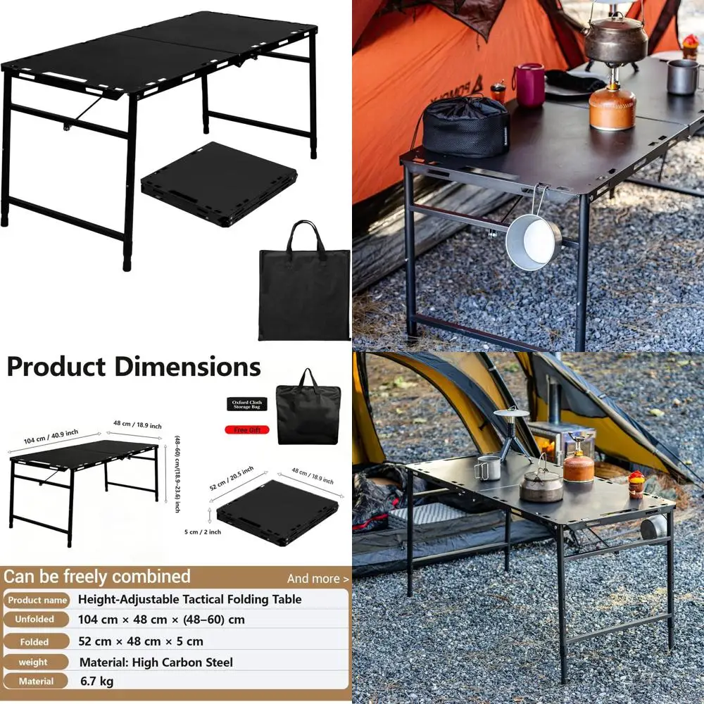 

Adjustable Height Portable Outdoor Camping Table with Storage Bag, Suitable for Picnic and Party