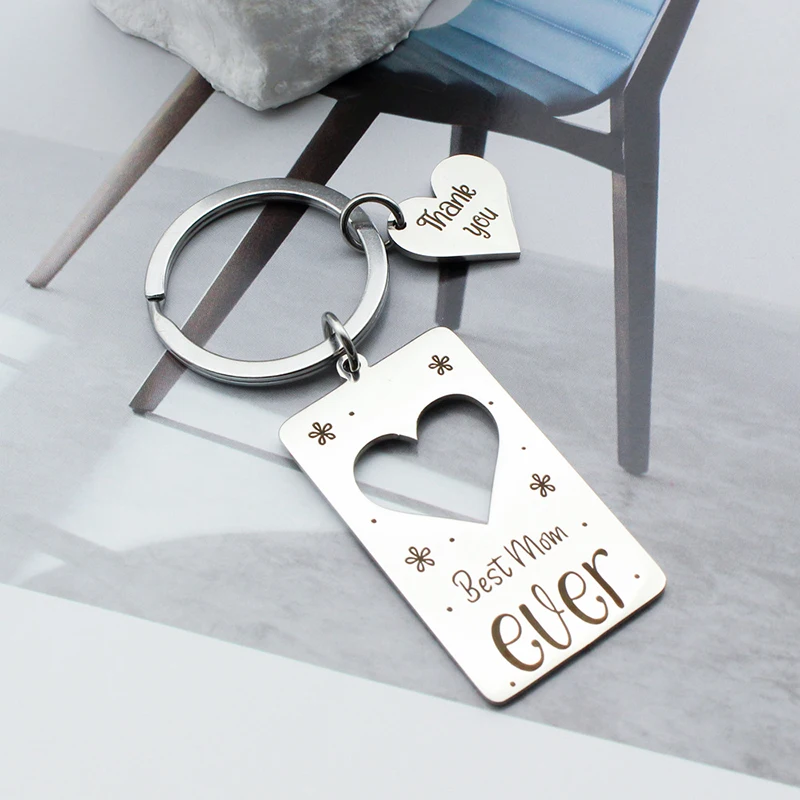 Stainless Steel Hollow Splicing Keychain Charm Grateful Gift DIY Jewelry Accessory Mom Themed Handmade Parts