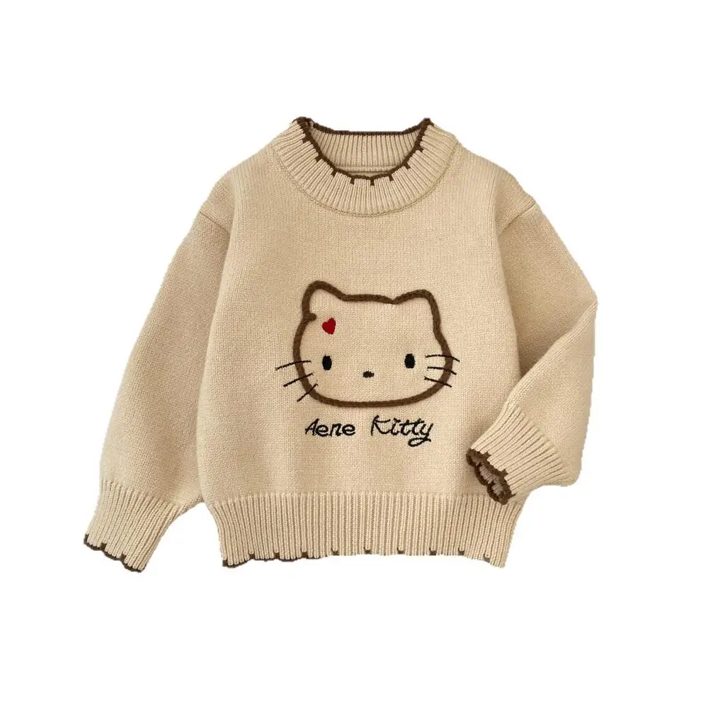 سانريو مرحبا كيتي الفتيات الخريف والشتاء الكرتون سترة نمط جديد الفتيات Kawaii نمط جولة الرقبة Kt القط سترة البلوز الأعلى