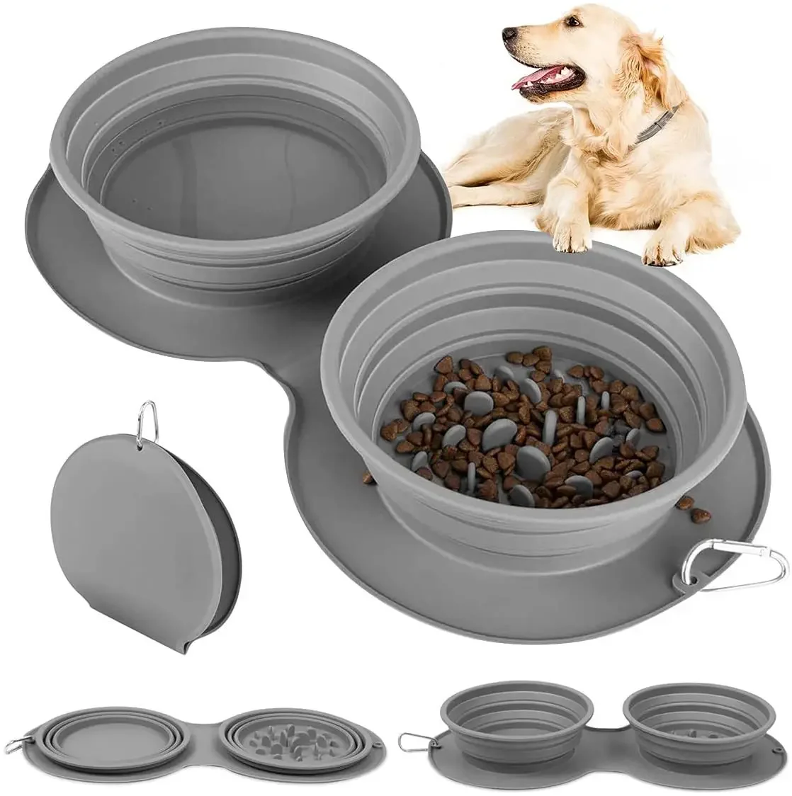

Silicone Folding Pet Bowl Silicone Cat and Dog Pet Anti-choke Double Food Bowl Cat Bowl Outdoor Pet Portable