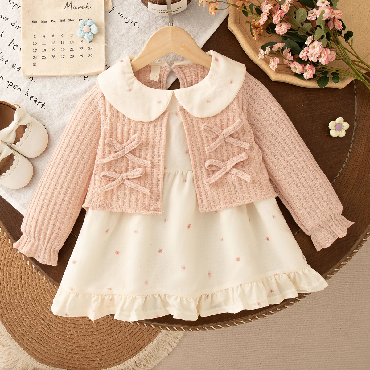 Baby Girl Long Sleeved Dress Autumn Winter Sweet Korean Style Doll Collar Casual Daily Outing Princess Dress Children's Clothing