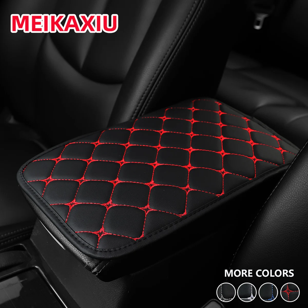 

3D Embroidered PU Leather Star Pattern Car Armrest Cover 12.6 X 7.5 Inch Decorative Car Accessory