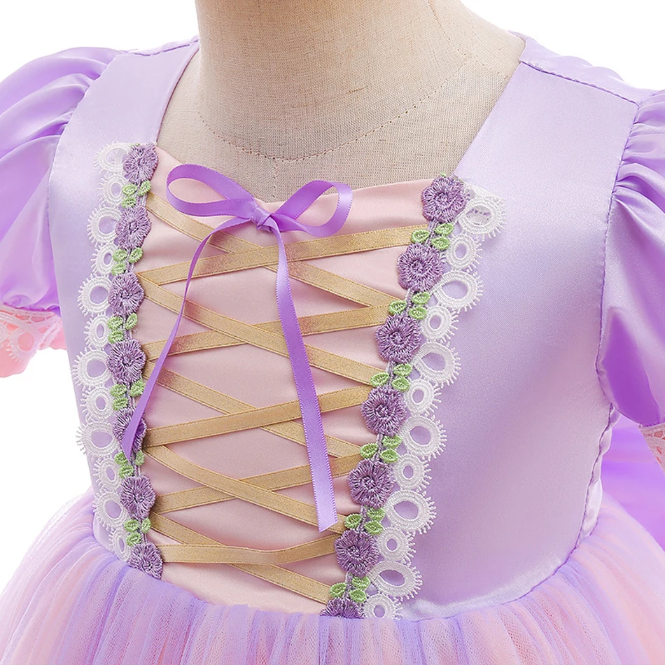 Princess Halloween Rapunzel Dress for Kid Fancy Cosplay Princess Costume Pink Puff Sleeve Dresses for Party Xmas Ball Gown1-6T