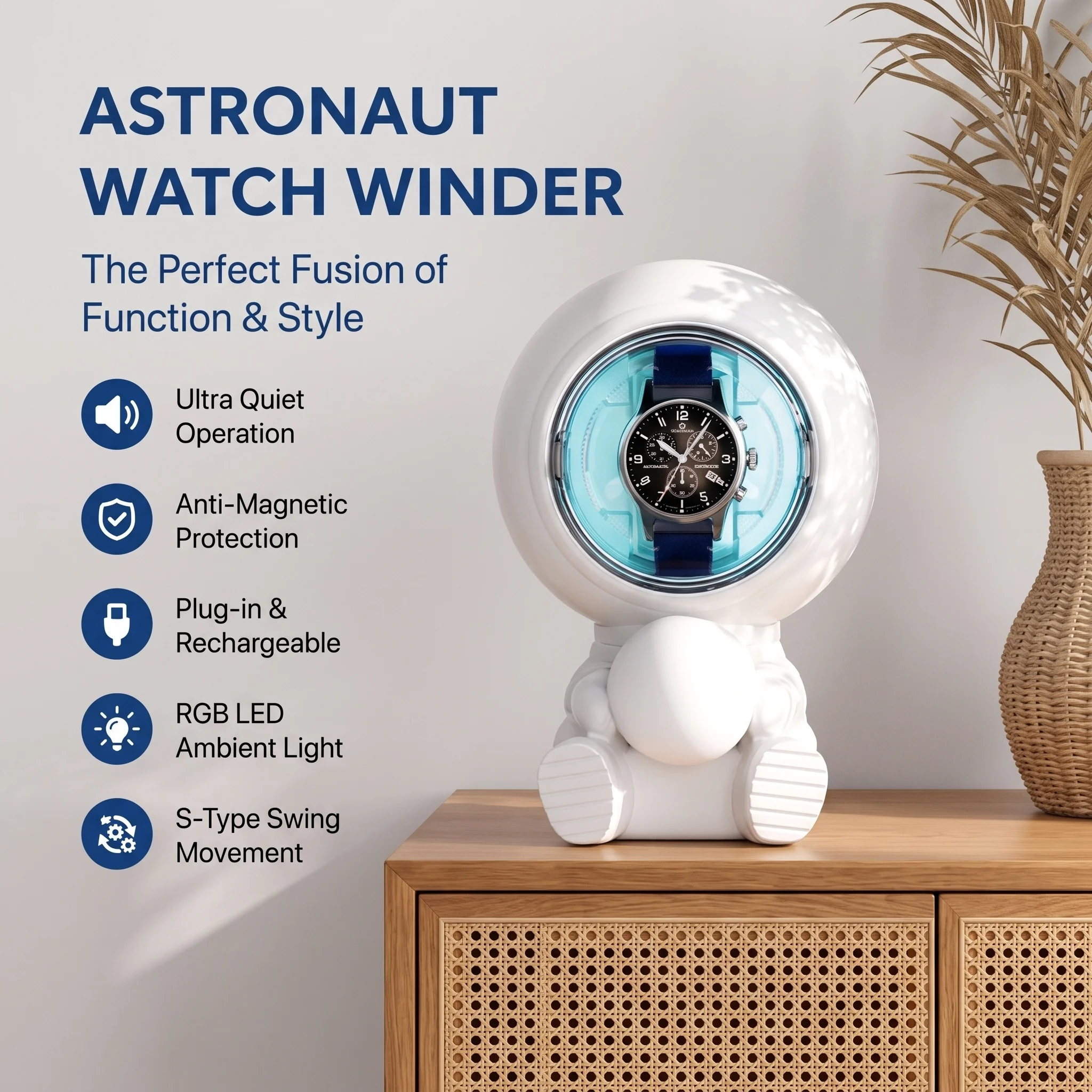 Spaceman Watch Winder RGB LED Ambient Light Anti-Magnetic Automatic Watch Shaker