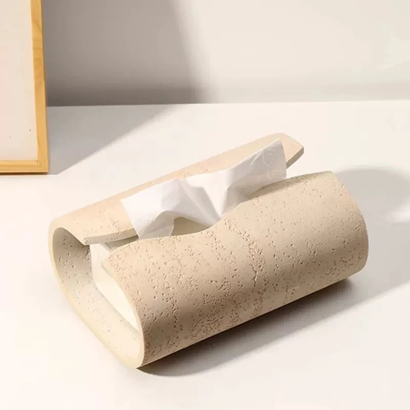 

【F】Vintage Cave Stone Tissue Box Resin Coffee Table Napkin Paper Organizer Box Bathroom Living Room Decoration